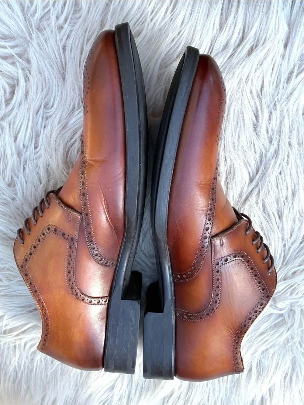 Magnanni Heywood Men's Tabaco Leather Brogue Wingtip Derbies Sz 13